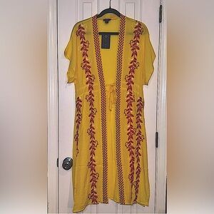 Curations Cover Up Wrap Kaftan/Cardigan/Kimono Yellow Embroidered Tie Closure PM
